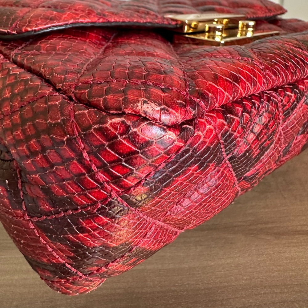 #43. Michael Kors Sloan Large QuiltedEmbossed-Leather ShoulderBag, RedSnakePrint - Picture 9 of 15